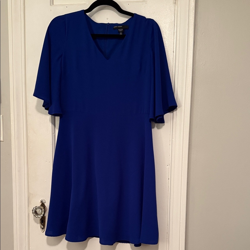 Blue V-Neck Business Dress